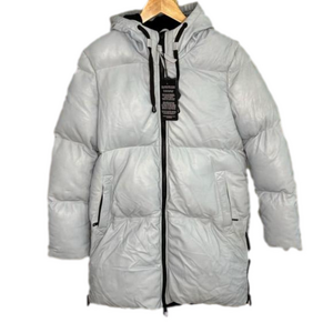 NWT Bod & Christensen Pearl Blue Nova Leather Long Puffer Coat MSRP $895- Medium